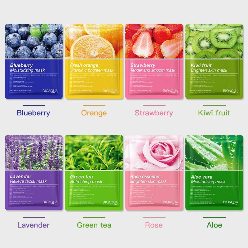 BIOAQUA plant extract hydrating sheet mask for dry tired skin, ultra-thin breathable fiber cloth with concentrated aloe and green tea serum, 15-minute facial rescue for flaky dull complexion
