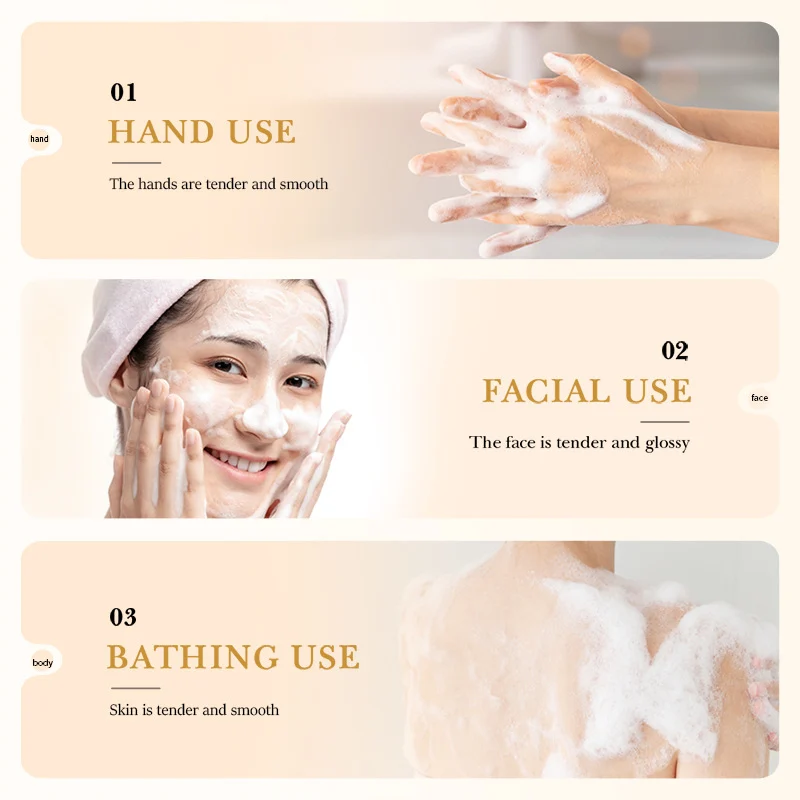 Handmade rice essence soap bar with visible rice grain swirl, placed on a ceramic dish next to a soft towel, showcasing smooth post-bath skin relief for dry and sensitive skin types