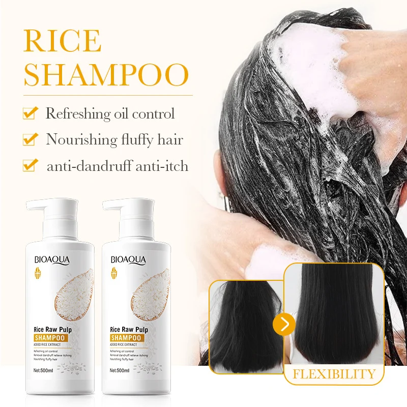 no-more-greasy-roots-or-flakes-rice-pulp-shampoo-that-actually-fixes-it-bio-rv8ref95-1 Bioaqua rice raw pulp shampoo bottle for anti-dandruff oil control and volumizing, natural rice extract formula that stops greasy roots, flaky scalp, and flat hair in one wash