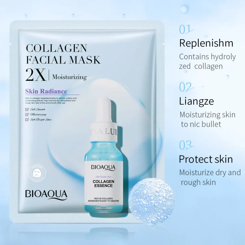 BIOAQUA centella asiatica collagen face mask 30g ultra-thin soothing sheet mask for red sensitive dry skin with visible hydration plumping effect