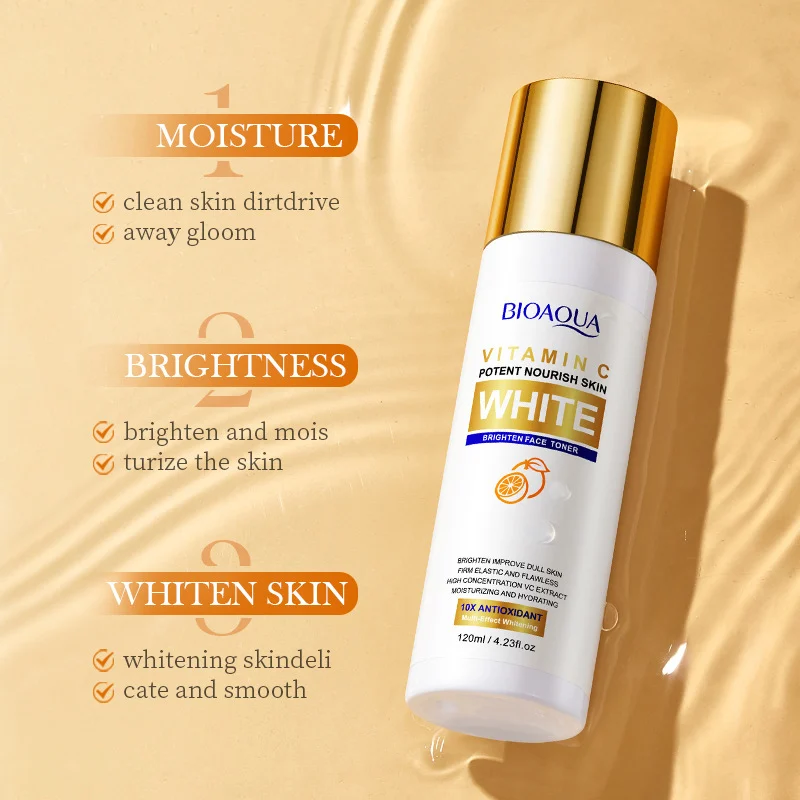 vitamin C toner for oily dull skin before and after 120ml brightening toner bottle reducing shine and dark spots bioaqua facial toner